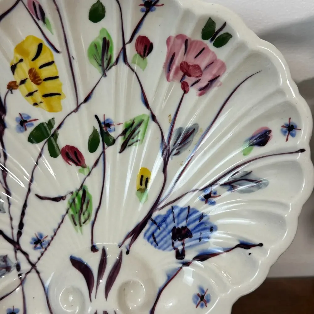 Blue Ridge Pottery Shell Relish Dish Floral Hand Painted Southern Potteries USA